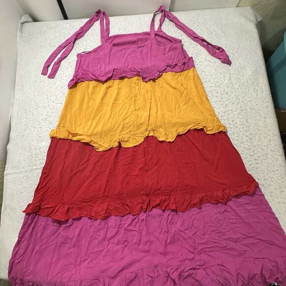 Ivy Street Women's Plus Size 1X Pink Colorful Tiered Maxi Sundress Sleeveless - Picture 11 of 16